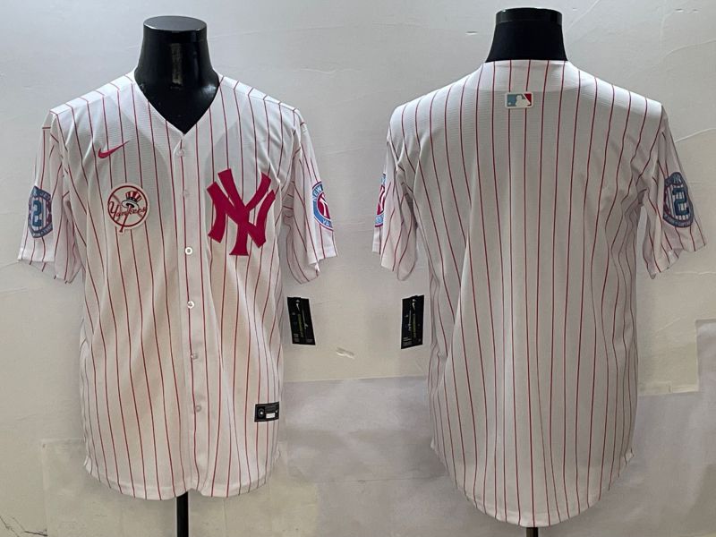 Men New York Yankees Blank White Stripe Jointly Name Nike 2025 MLB Jersey style 4->new york yankees->MLB Jersey